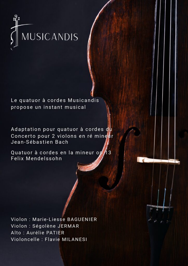 Affiche du concert avec un violon et les titres des morceaux qui seront interprétés